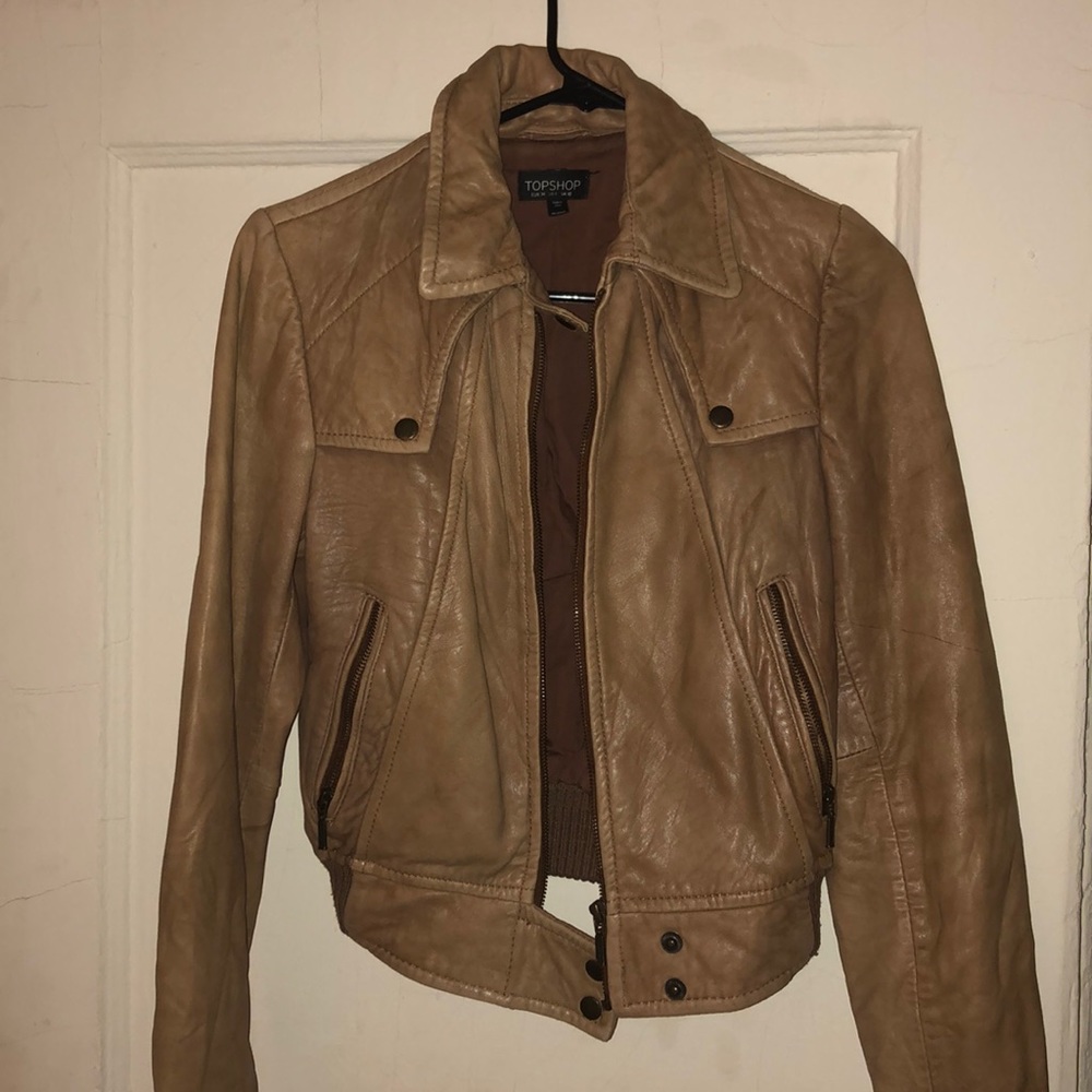 Vintage topshop brown leather jacket